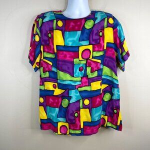 Vintage Art To Wear Top Womens XLarge Urban Chic Graffiti Print Edgy Blouse